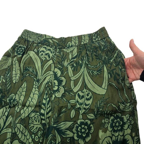 Farm Rio x Anthropologie Floral Jungle Print Wide Leg Satin Pants Green Large - Picture 3 of 15